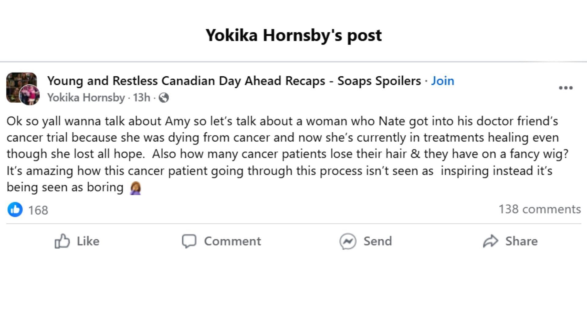 The original post by the fan (Image via Facebook/Yokika Hornsby)